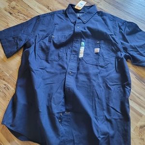 Carhartt Men's Relaxed Fit Button Shirt Heavy Duty Short Sleeve dark Blue XL